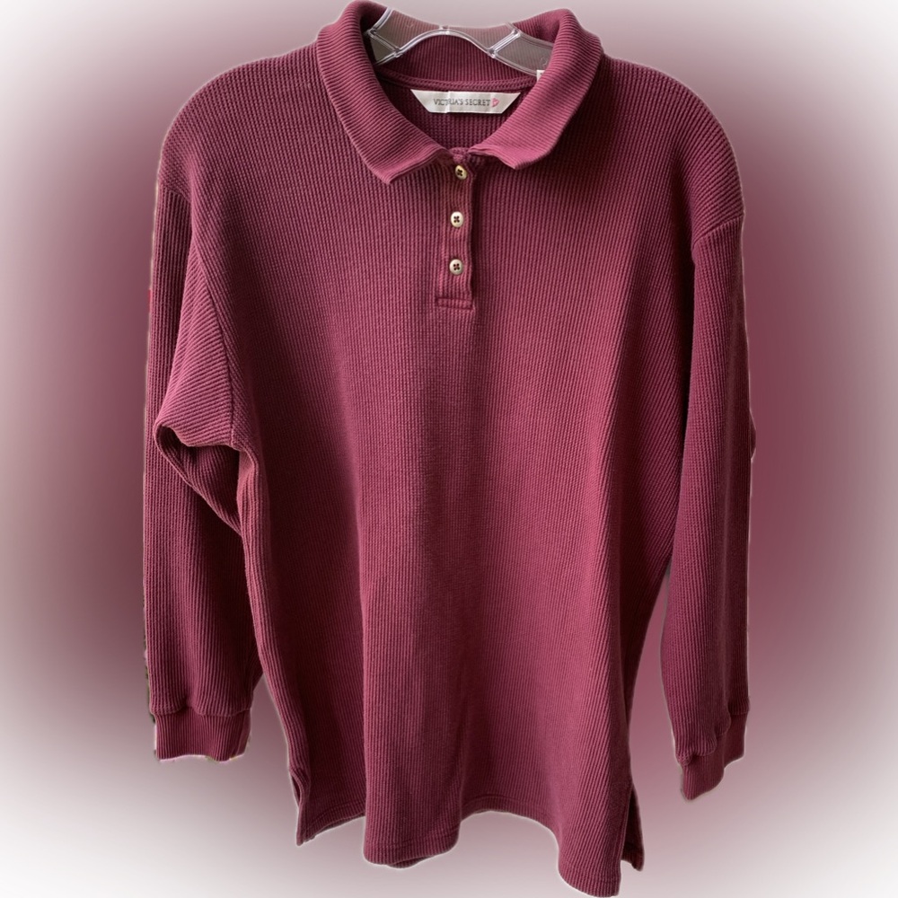 VICTORIA SECRET pink fuschia waffle long sleeve polo, XL